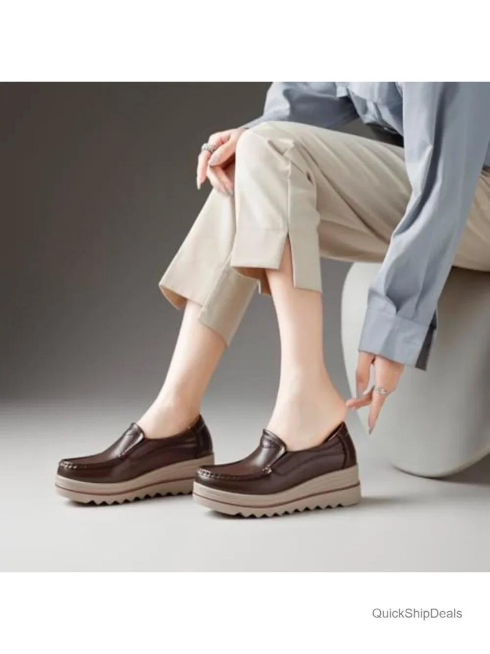 Women's Platform Loafers Slip-On Faux Leather Cushioned Work Shoes
